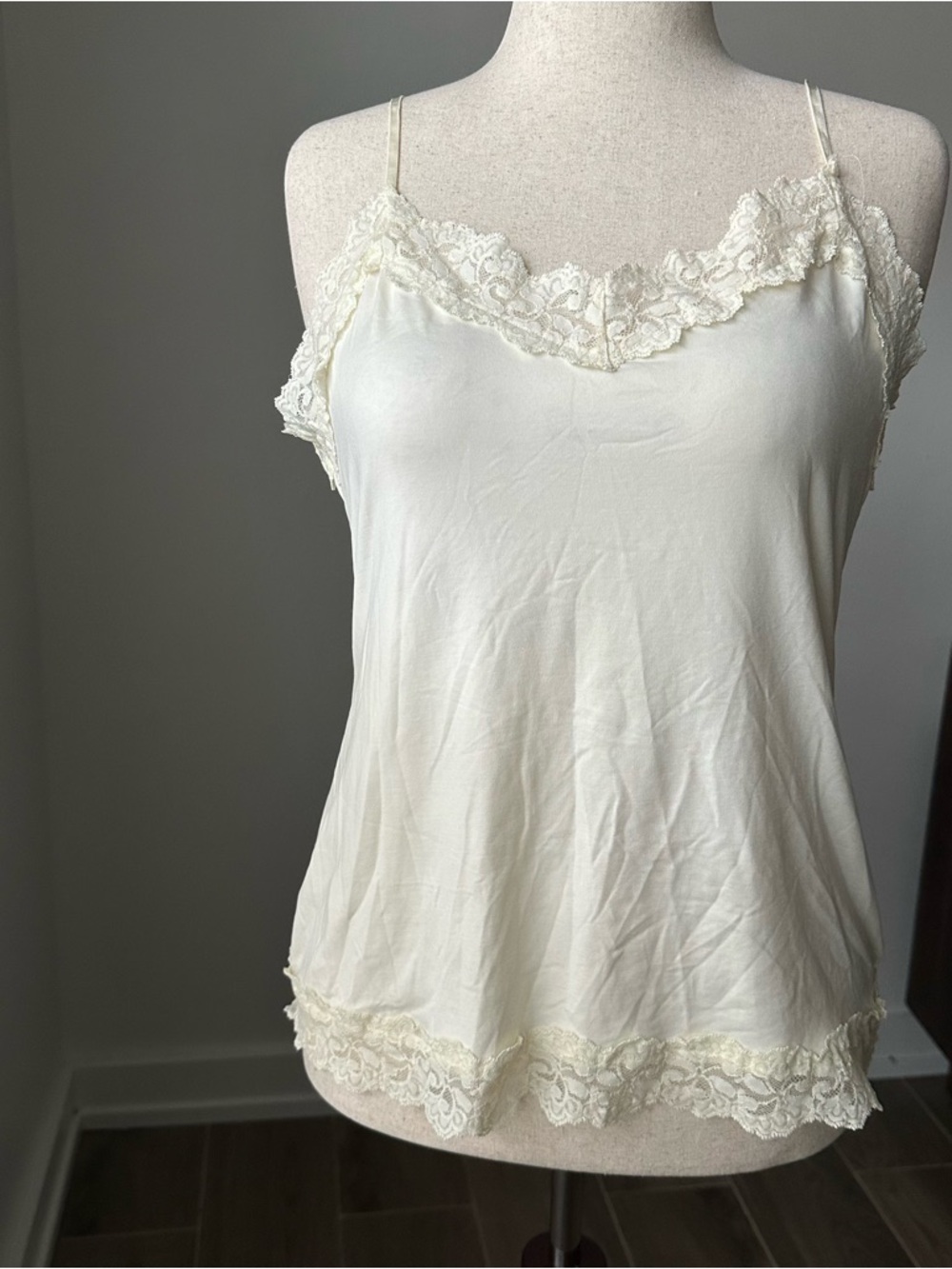 White House Black Market Cream Lace-Trim Top